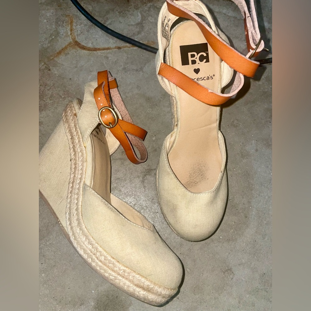 Francesca's Tan Strappy Wedge Sandals